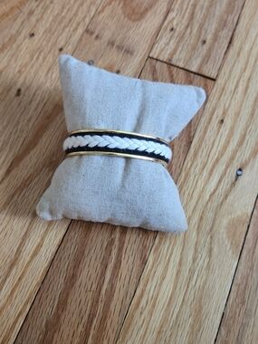 Stella & Dot Braided White Leather and Gold-Trim Cuff Bracelet